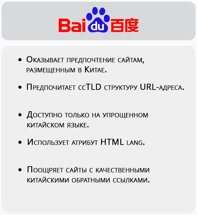 Требования поисковой системы Baidu